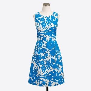 J Crew Printed Pleated Shift Dress in Blue Ivory